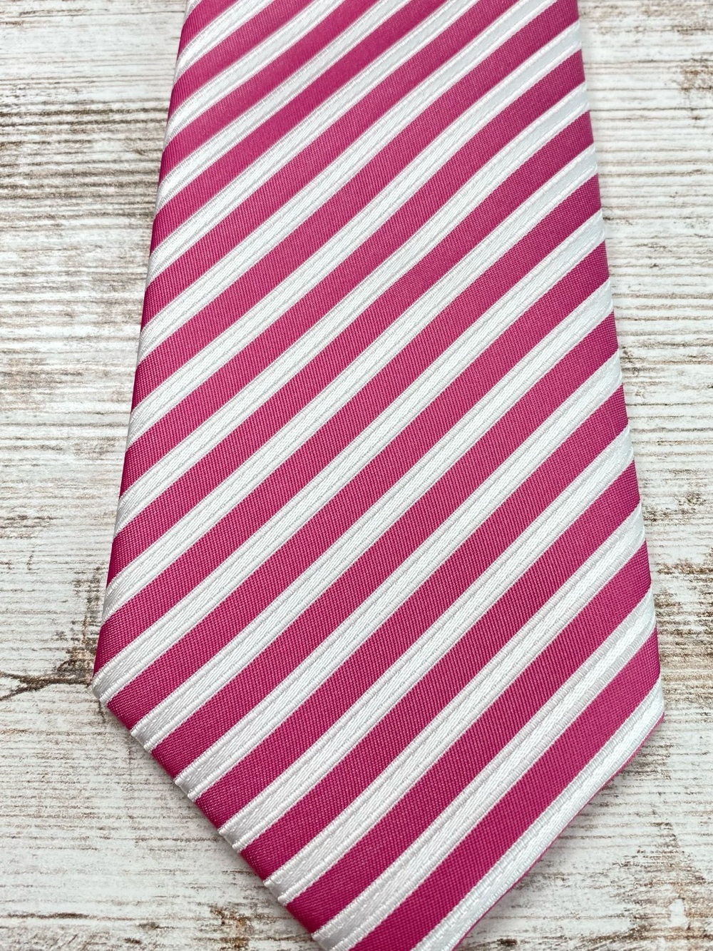 Puccini Pink White Striped Necktie 58x3.5 Microfiber Diagonal Stripe Men’s Tie